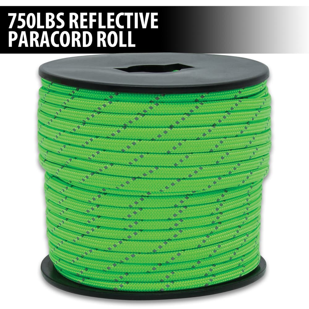 Full image of Green 750LBS Reflective Paracord Roll. image number 0